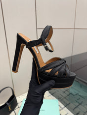 AQUAZZURA 26S HEEL SANDALS 135 MM IN BLACK SATIN RHINESTONE