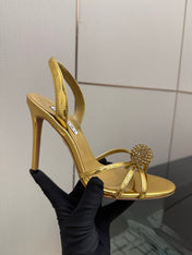 AQUAZZURA 26S STRAPPY HEELS 105 MM IN GOLD CALFSKIN
