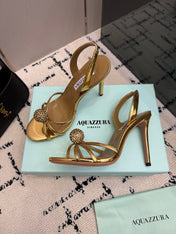 AQUAZZURA 26S STRAPPY HEELS 105 MM IN GOLD CALFSKIN