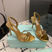 AQUAZZURA 26S STRAPPY HEELS 105 MM IN GOLD CALFSKIN