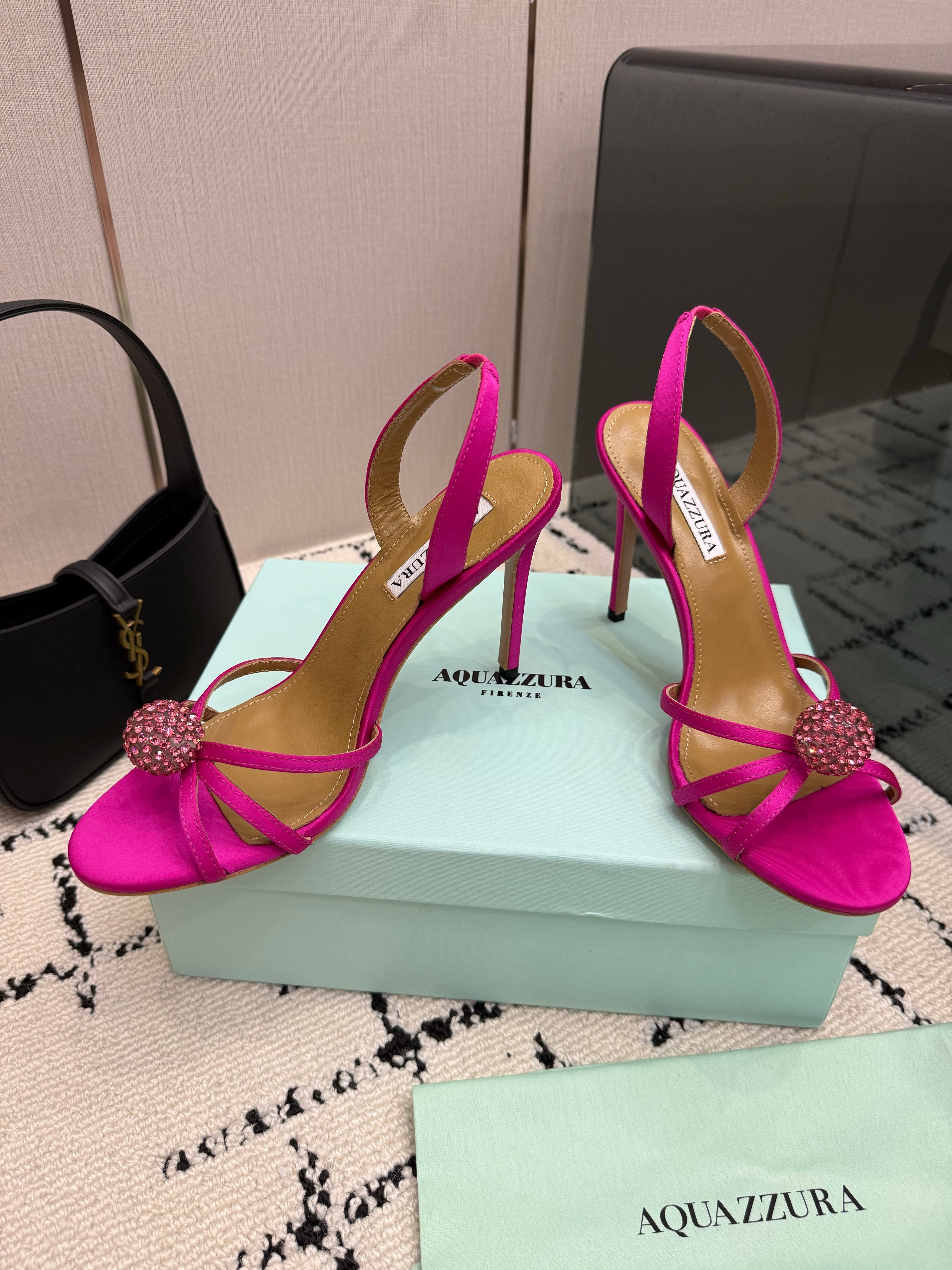 AQUAZZURA 26S STRAPPY HEELS 105 MM IN DARK PINK SATIN