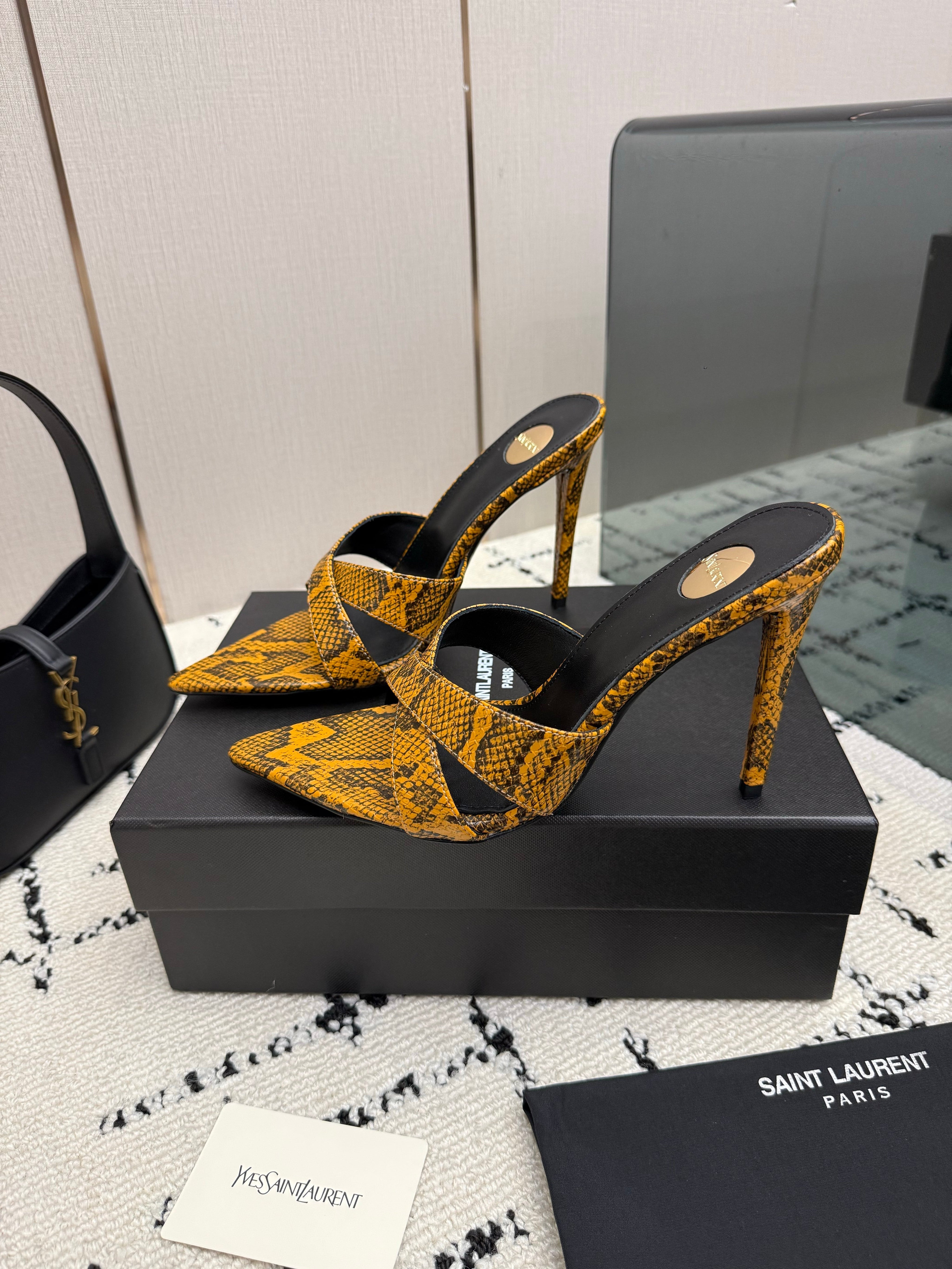 YSL 26S HIGH HEEL 100 MM IN ORANGE SNAKE PRINT SNAKESKIN