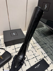 YSL 26S KNEE HIGH BOOTS 100 MM IN BLACK CALFSKIN PATENT SLIM SHAFT