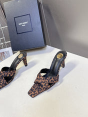 YSL 25S JILL MULES 75MM IN LEOPARD PRINT SMOOTH CALFSKIN