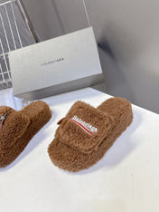 BALENCIAGA 25S SLIPPERS IN BROWN  FAUX SHEARLING