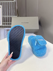 BALENCIAGA 25S SLIPPERS IN BLUE FAUX SHEARLING