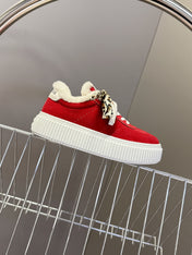 MIUMIU 25S SNEAKERS 45MM IN DARK RED SUEDE WITH LEOPARD-PRINT LACES SHEARLING