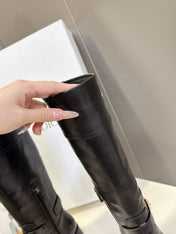 DIOR 25S BROWN HIGH BOOTS IN BLACK LAMBSKIN