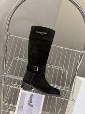DIOR 25S BLACK HIGH BOOTS IN BLACK SUEDE