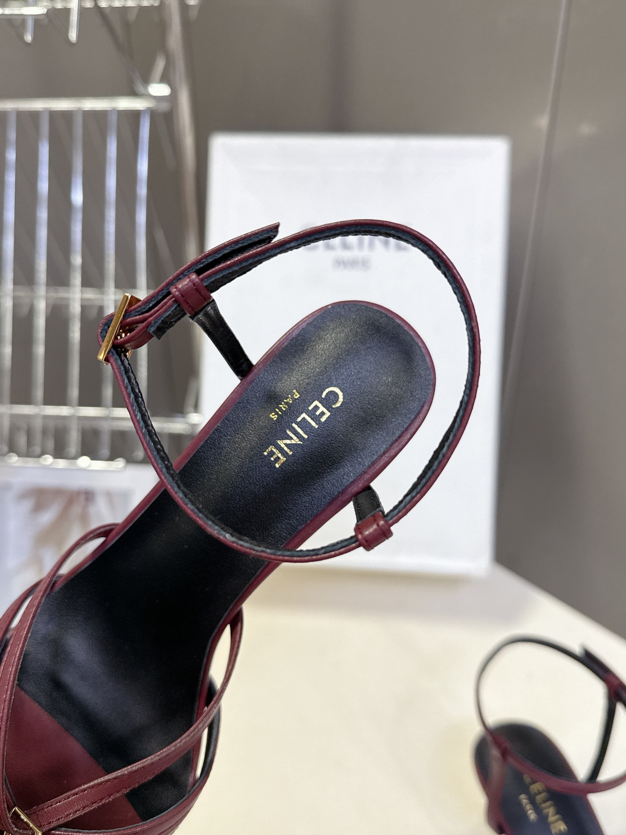 CELINE 26S HIGH-HEEL SANDALS 60 MM IN DARK RED CALFSKIN