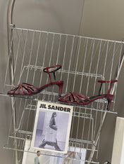 CELINE 26S HIGH-HEEL SANDALS 60 MM IN DARK RED CALFSKIN