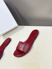 CELINE 26S FLAT SLIDES IN BURGUNDY RED LAMBSKIN