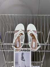 ALAIA 26S MESH THONG HEELS 55 MM IN WHITE PATENT CALFSKIN