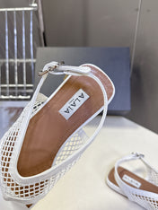 ALAIA 26S FLAT MESH THONG SANDALS IN WHITE PATENT CALFSKIN