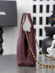 CHANEL 26S SHOPPING BAG MEDIUM 23 IN BURGUNDY RED LAMBSKIN GOLD HARDWARE