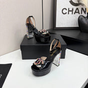 CC HIGH SANDAL 25S 110 MM IN BLACK CALFSKIN WITH MULTICOLOR STONES