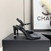CC HIGH SANDAL 25S 80 MM IN BLACK CALFSKIN WITH PEARL DETAILS