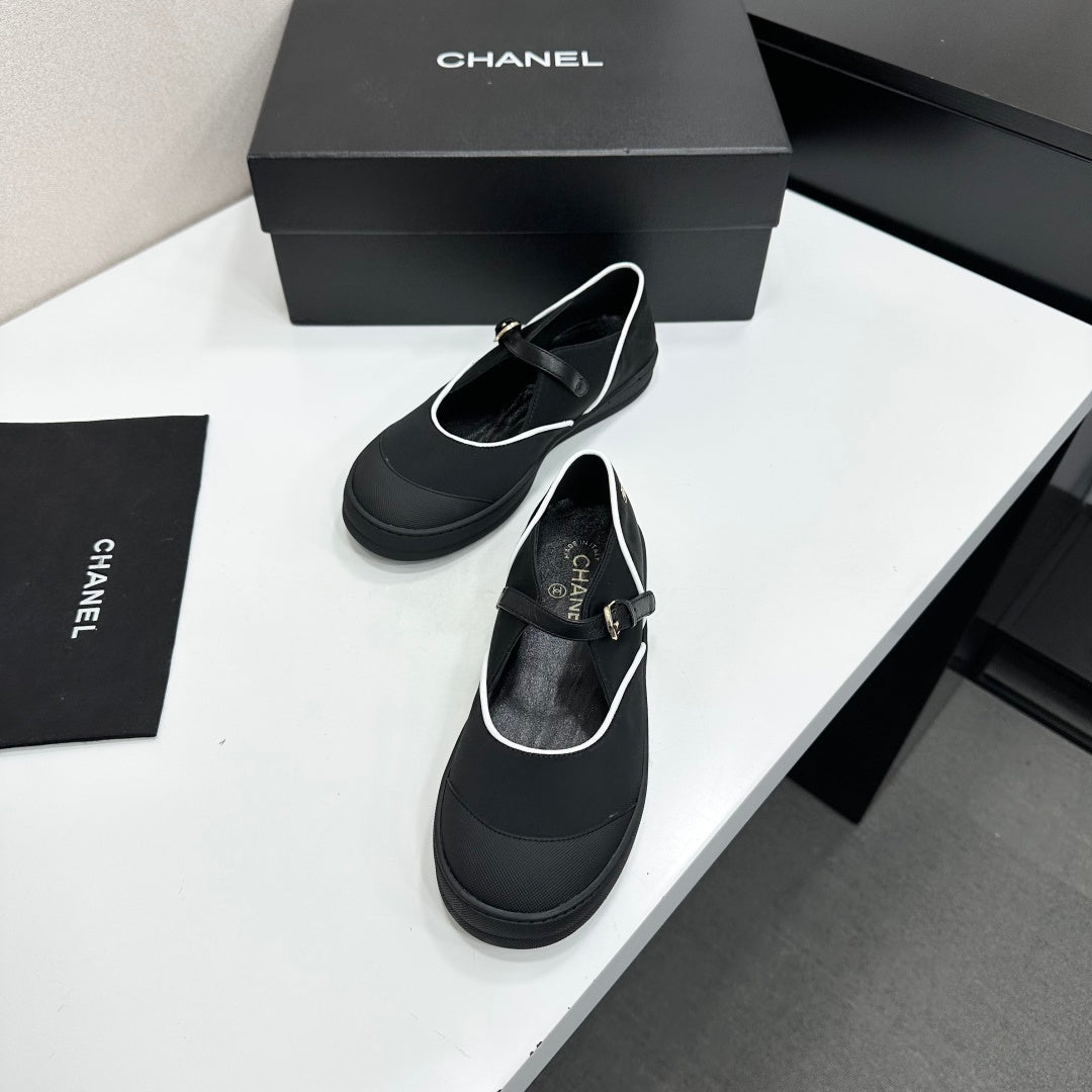 CHANEL 26S MARY JANE SNEAKERS IN BLACK FABRIC
