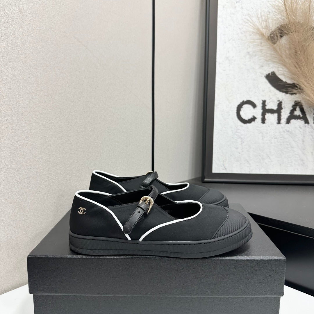 CHANEL 26S MARY JANE SNEAKERS IN BLACK FABRIC