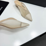 CHANEL 26S HIGH HEELS MULES 35 MM IN BEIGE MESH