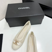 CHANEL 26S TOE FLATS IN WHITE MESH FABRIC