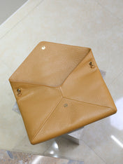 YSL 25S CASSANDRE ENVELOPE MESSENGER 35 IN GOLDEN BROWN LAMBSKIN GOLD HARDWRE