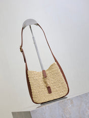 YSL 25S LE 5 À 7 SUPPLE BABY 16 IN RAFFIA AND CALFSKIN GOLD HARDWARE