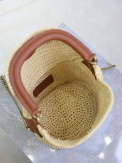 YSL 25S GABY BUCKET BAG 19 IN RAFFIA AND CALFSKIN GOLD HARDWRE