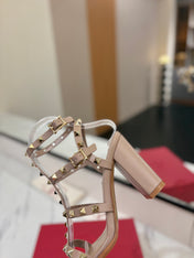 VALENTINO 26S STUDDED HIGH HEEL SANDALS 90 MM IN NUDE CALFSKIN