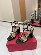 VALENTINO 26S STUDDED HIGH HEEL SANDALS 90 MM IN BLACK CALFSKIN