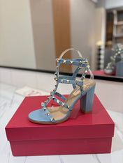 VALENTINO 26S STUDDED HIGH HEEL SANDALS 90 MM IN SKY BLUE CALFSKIN