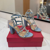VALENTINO 26S STUDDED HIGH HEEL SANDALS 90 MM IN SKY BLUE CALFSKIN