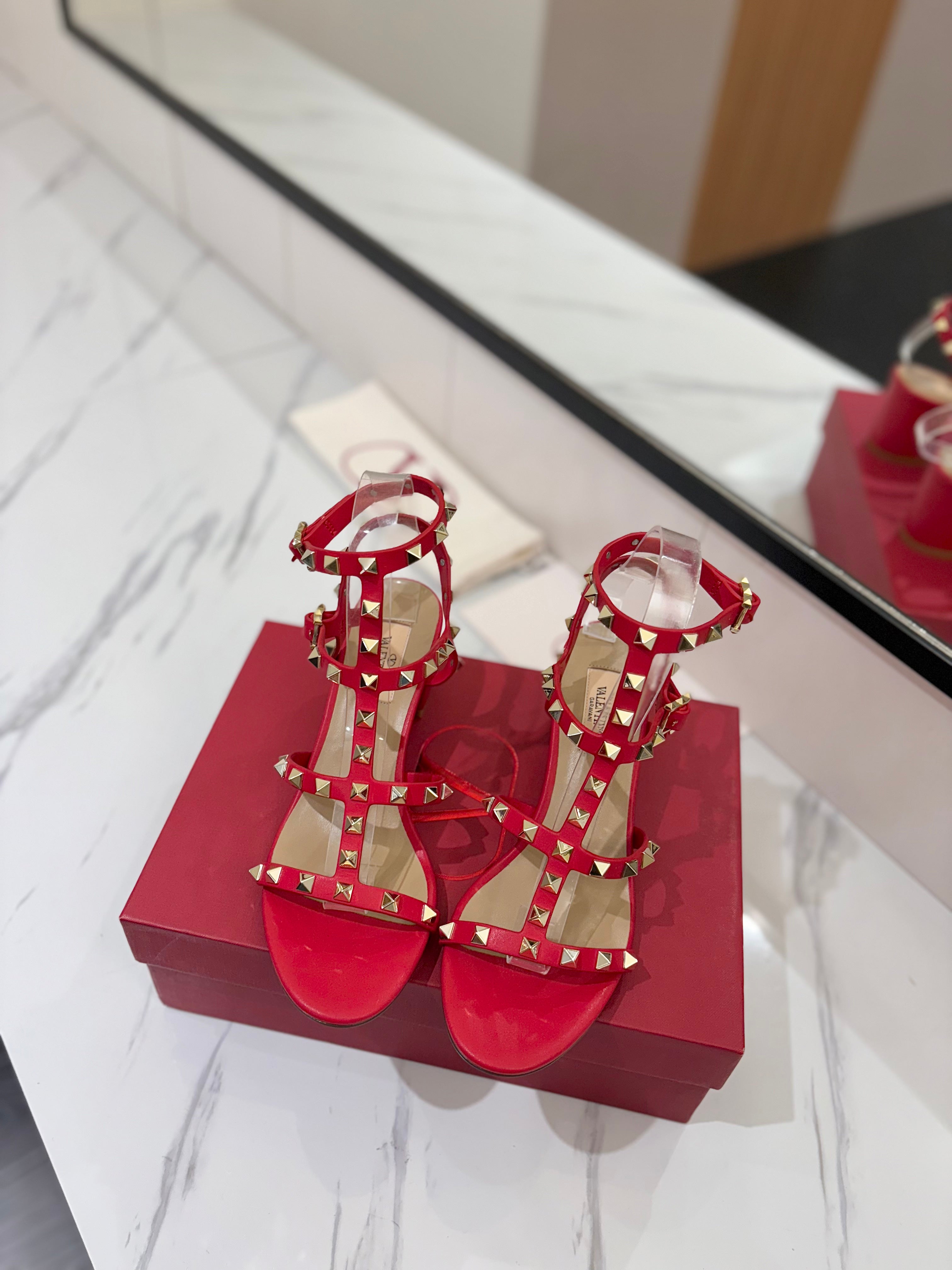 VALENTINO 26S STUDDED HIGH HEEL SANDALS 65 MM IN RED CALFSKIN