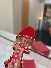 VALENTINO 26S STUDDED HIGH HEEL SANDALS 65 MM IN RED CALFSKIN