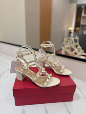 VALENTINO 26S STUDDED HIGH HEEL SANDALS 65 MM IN CREAM WHITE CALFSKIN