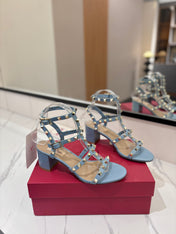 VALENTINO 26S STUDDED HIGH HEEL SANDALS 65 MM IN SKY BLUE CALFSKIN