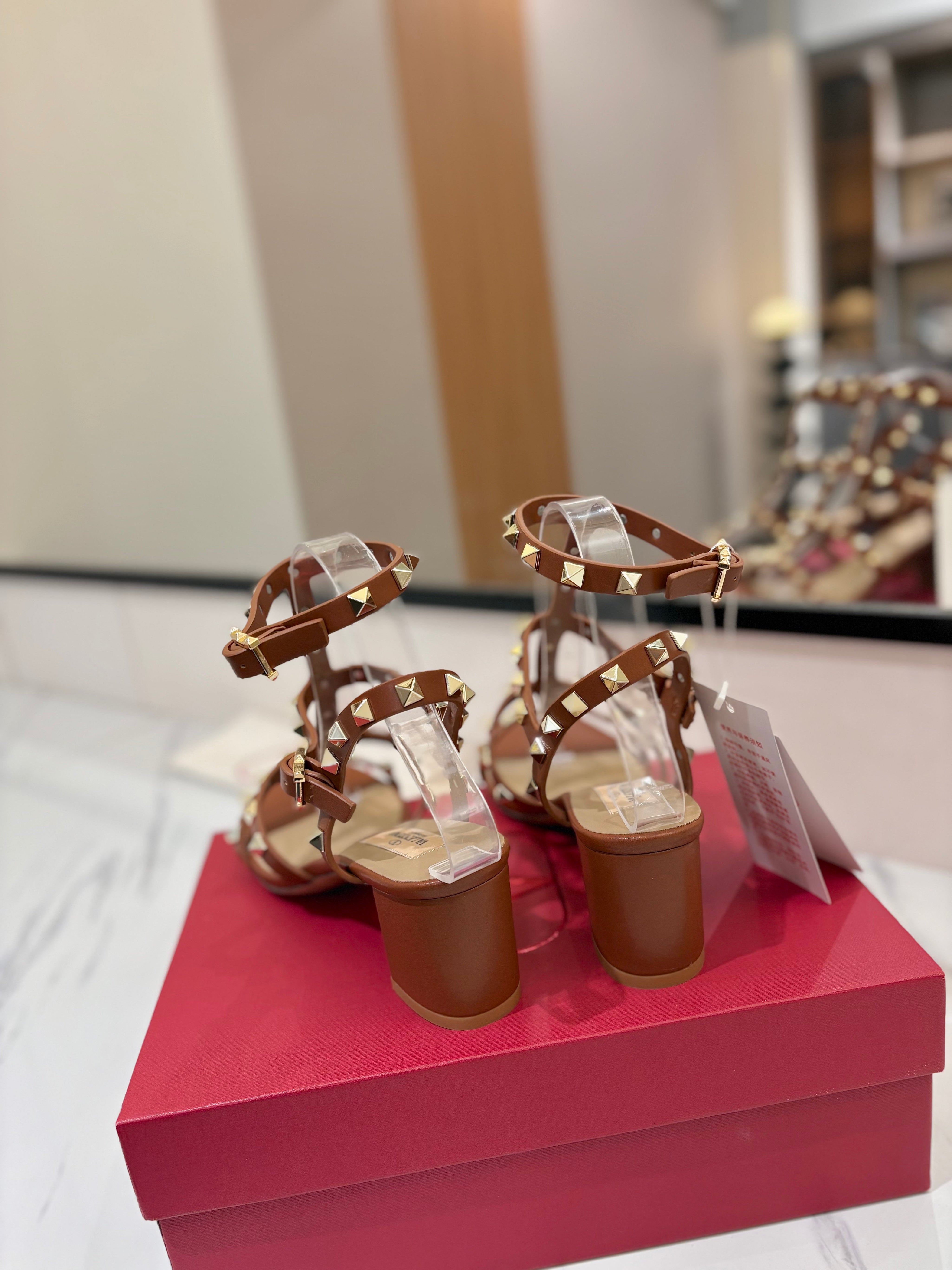VALENTINO 26S STUDDED HIGH HEEL SANDALS 65 MM IN BROWN CALFSKIN