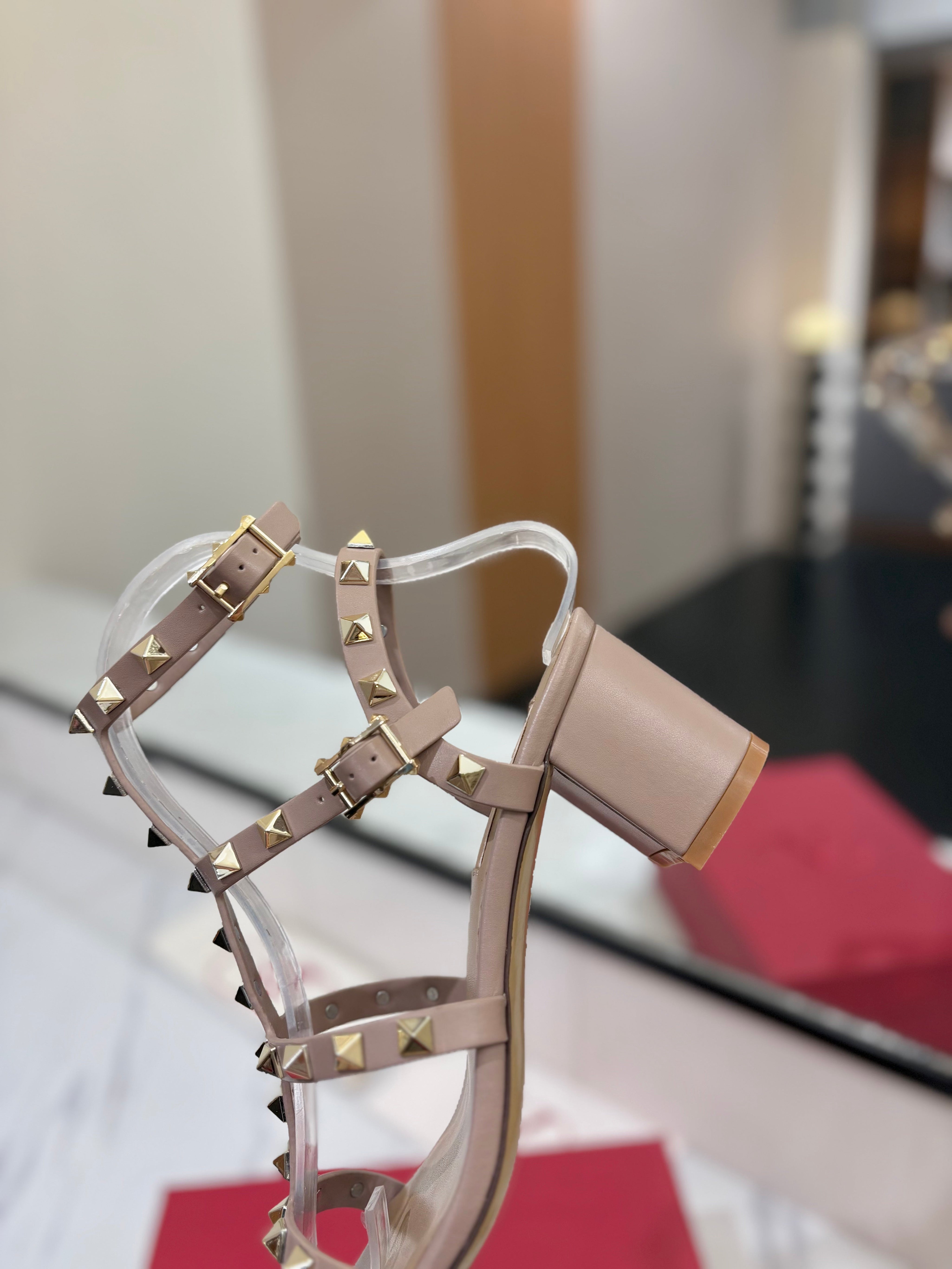 VALENTINO 26S STUDDED HIGH HEEL SANDALS 65 MM IN NUDE CALFSKIN