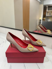 VALENTINO 26S HIGH HEELS 75 MM IN BEIGE SMOOTH CALFSKIN WITH GOLD HARDWARE