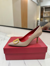 VALENTINO 26S HIGH HEELS 75 MM IN BEIGE SMOOTH CALFSKIN WITH GOLD HARDWARE
