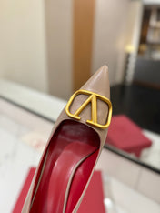 VALENTINO 26S HIGH HEELS 75 MM IN BEIGE SMOOTH CALFSKIN WITH GOLD HARDWARE