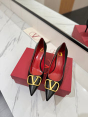 VALENTINO 26S HIGH HEELS 75 MM IN BLACK SMOOTH CALFSKIN WITH GOLD HARDWARE