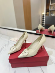 VALENTINO 26S HIGH HEELS 75 MM IN CREAM WHITE SMOOTH CALFSKIN