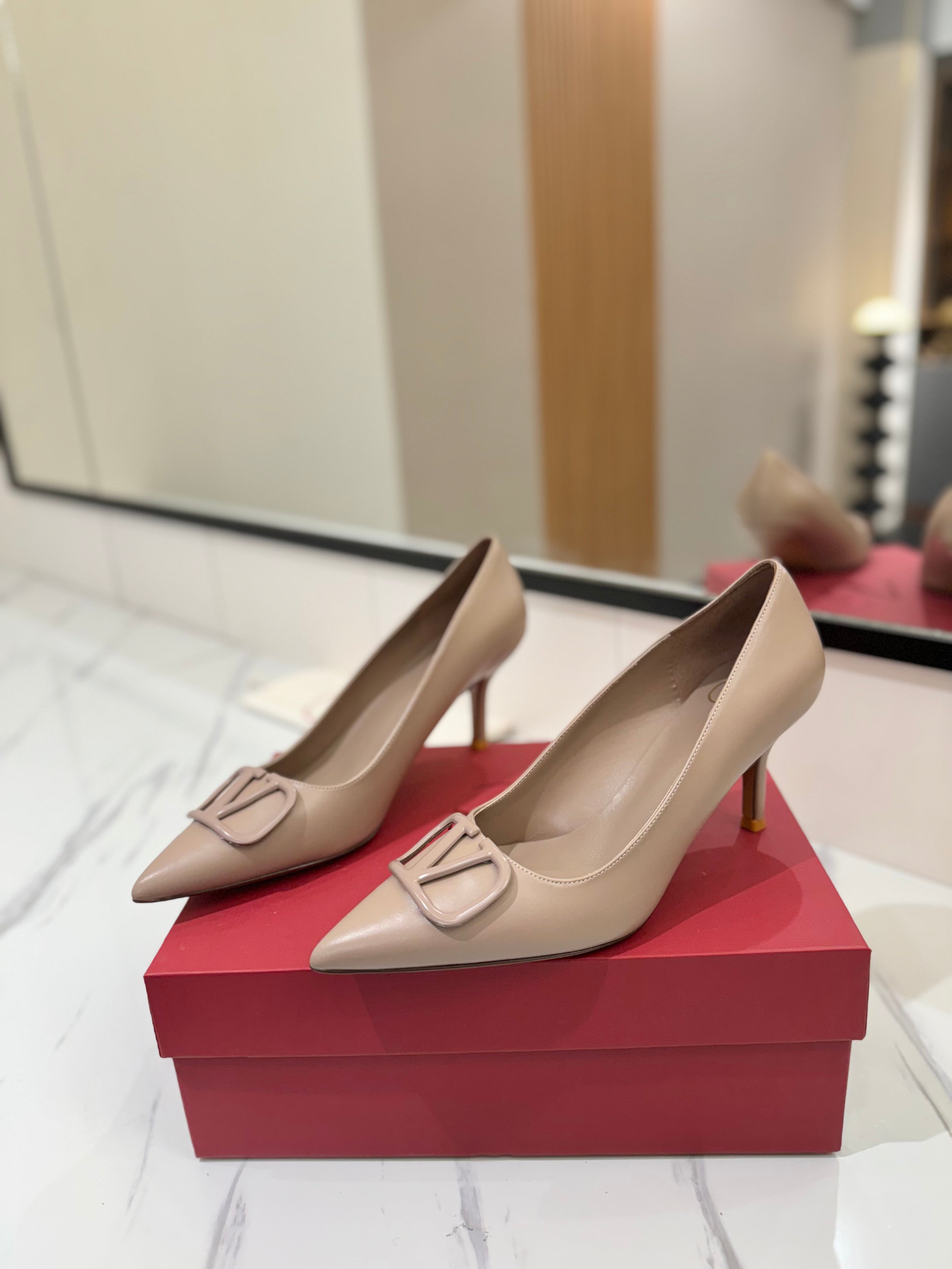 VALENTINO 26S HIGH HEELS 75 MM IN BEIGE SMOOTH CALFSKIN