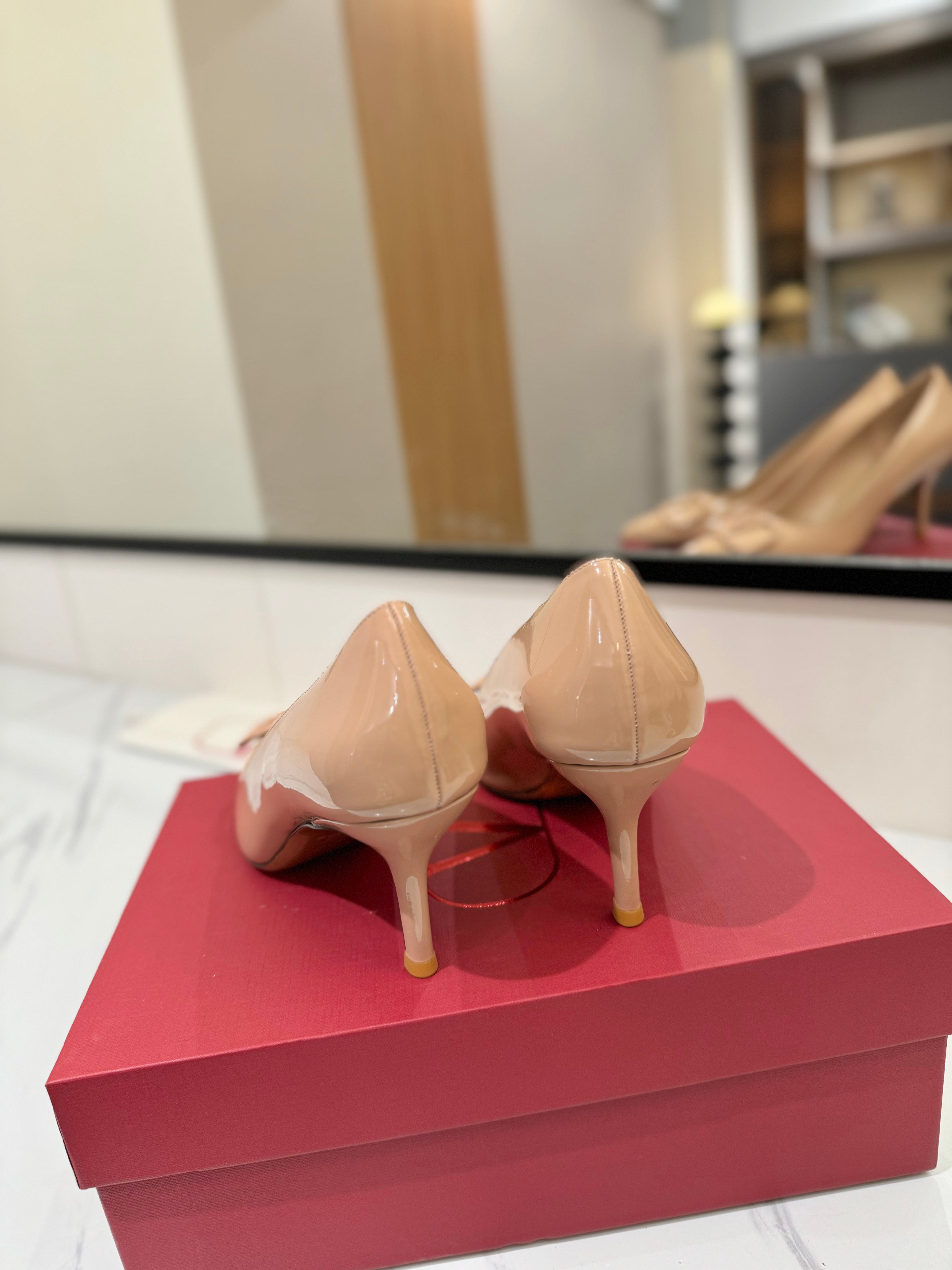 VALENTINO 26S HIGH HEELS 75 MM IN NUDE PATENT CALFSKIN