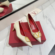 VALENTINO 26S HIGH HEELS 45 MM IN CREAM WHITE SMOOTH CALFSKIN WITH GOLD HARDWARE