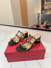 VALENTINO 26S HEELED SANDALS 60 MM IN BLACK CALFSKIN WITH GOLD STUDS