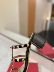 VALENTINO 26S HEELED SANDALS 60 MM IN BLACK CALFSKIN WITH GOLD STUDS