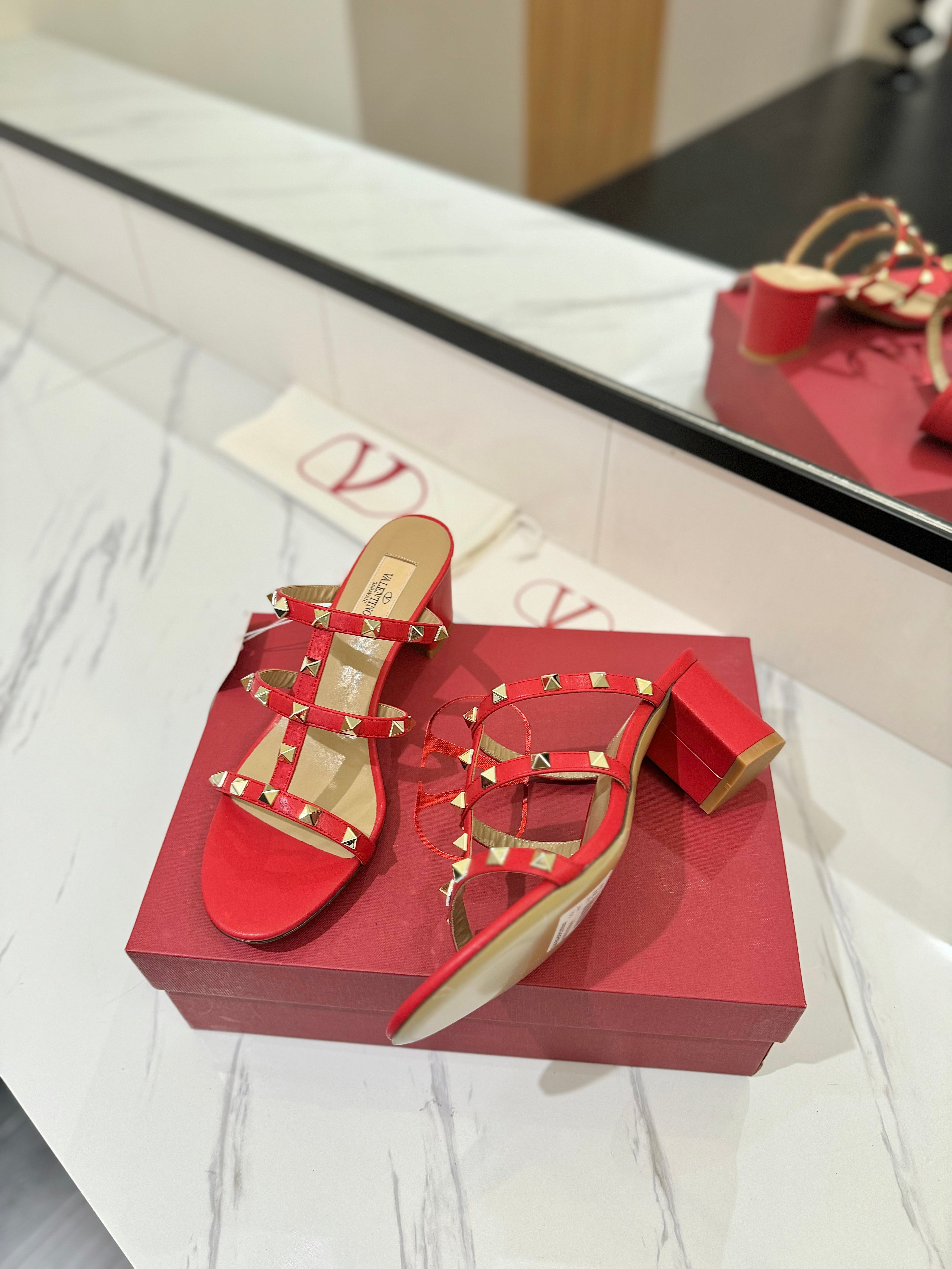 VALENTINO 26S HEELED SANDALS 60 MM IN RED CALFSKIN WITH GOLD STUDS
