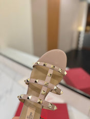 VALENTINO 26S SANDALS IN NUDE CALFSKIN WITH GOLD STUDS